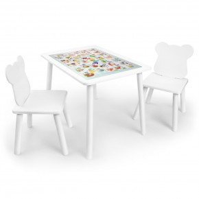 Детский комплект стол и два стула Мишка Rolti Baby с накладкой Алфавит (белая столешница/белое сиденье/белые ножки) в Надыме - nadym.ok-mebel.com | фото