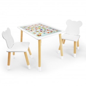 Детский комплект стол и два стула Мишка Rolti Baby с накладкой Алфавит (белая столешница/белое сиденье/береза ножки) в Надыме - nadym.ok-mebel.com | фото