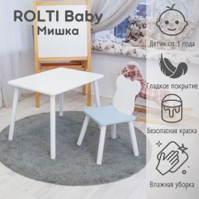 Детский комплект стол и стул «Мишка» Rolti Baby  (голубая столешница/голубое сиденье/белые ножки) в Надыме - nadym.ok-mebel.com | фото