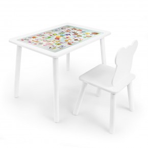 Детский комплект стол и стул Мишка Rolti Baby с накладкой Алфавит (белая столешница/белое сиденье/белые ножки) в Надыме - nadym.ok-mebel.com | фото