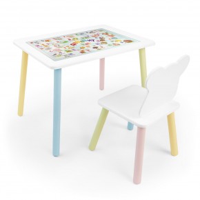Детский комплект стол и стул Мишка Rolti Baby с накладкой Алфавит (белая столешница/белое сиденье/цветные ножки) в Надыме - nadym.ok-mebel.com | фото 1