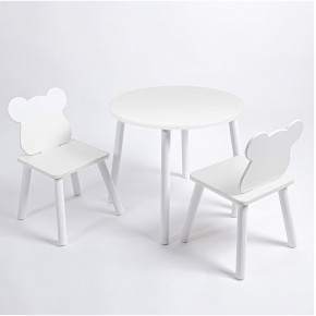 Комплект детский стол КРУГЛЫЙ и два стула МИШКА ROLTI Baby (белая столешница/белое сиденье/белые ножки) в Надыме - nadym.ok-mebel.com | фото
