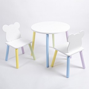 Комплект детский стол КРУГЛЫЙ и два стула МИШКА ROLTI Baby (белая столешница/белое сиденье/цветные ножки) в Надыме - nadym.ok-mebel.com | фото