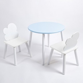 Комплект детский стол КРУГЛЫЙ и два стула ОБЛАЧКО ROLTI Baby (голубая столешница/белое сиденье/белые ножки) в Надыме - nadym.ok-mebel.com | фото