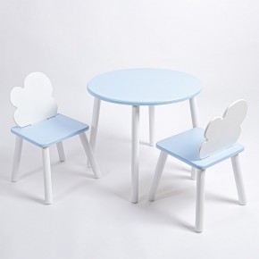 Комплект детский стол КРУГЛЫЙ и два стула ОБЛАЧКО ROLTI Baby (голубая столешница/голубое сиденье/белые ножки) в Надыме - nadym.ok-mebel.com | фото