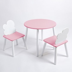 Комплект детский стол КРУГЛЫЙ и два стула ОБЛАЧКО ROLTI Baby (розовая столешница/розовое сиденье/белые ножки) в Надыме - nadym.ok-mebel.com | фото