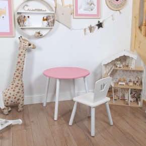 Комплект детский стол КРУГЛЫЙ и стул КОРОНА ROLTI Baby (розовая столешница/белое сиденье/белые ножки) в Надыме - nadym.ok-mebel.com | фото