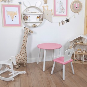 Комплект детский стол КРУГЛЫЙ и стул КОРОНА ROLTI Baby (розовая столешница/розовое сиденье/белые ножки) в Надыме - nadym.ok-mebel.com | фото