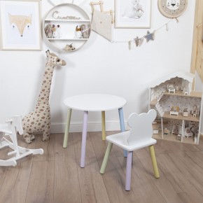 Комплект детский стол КРУГЛЫЙ и стул МИШКА ROLTI Baby (белая столешница/белое сиденье/цветные ножки) в Надыме - nadym.ok-mebel.com | фото
