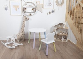 Комплект детский стол КРУГЛЫЙ и стул МИШКА ROLTI Baby (белая столешница/белое сиденье/цветные ножки) в Надыме - nadym.ok-mebel.com | фото 3