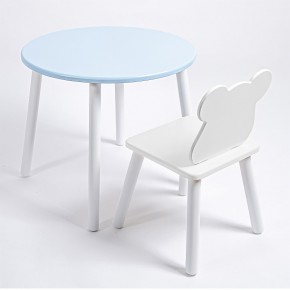 Комплект детский стол КРУГЛЫЙ и стул МИШКА ROLTI Baby (голубая столешница/белое сиденье/белые ножки) в Надыме - nadym.ok-mebel.com | фото