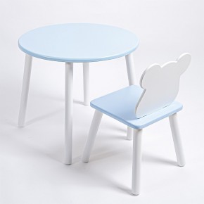 Комплект детский стол КРУГЛЫЙ и стул МИШКА ROLTI Baby (голубая столешница/голубое сиденье/белые ножки) в Надыме - nadym.ok-mebel.com | фото