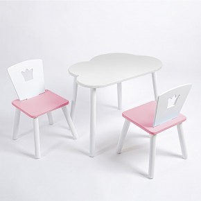 Комплект детский стол ОБЛАЧКО и два стула КОРОНА ROLTI Baby (белая столешница/розовое сиденье/белые ножки) в Надыме - nadym.ok-mebel.com | фото