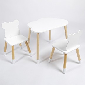Комплект детский стол ОБЛАЧКО и два стула МИШКА  ROLTI Baby (белая столешница/белое сиденье/береза ножки) в Надыме - nadym.ok-mebel.com | фото