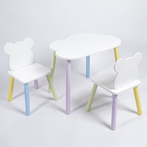 Комплект детский стол ОБЛАЧКО и два стула МИШКА ROLTI Baby (белая столешница/белое сиденье/цветные ножки) в Надыме - nadym.ok-mebel.com | фото