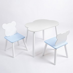 Комплект детский стол ОБЛАЧКО и два стула МИШКА ROLTI Baby (белая столешница/голубое сиденье/белые ножки) в Надыме - nadym.ok-mebel.com | фото