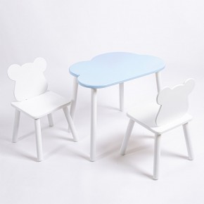 Комплект детский стол ОБЛАЧКО и два стула МИШКА ROLTI Baby (голубая столешница/белое сиденье/белые ножки) в Надыме - nadym.ok-mebel.com | фото