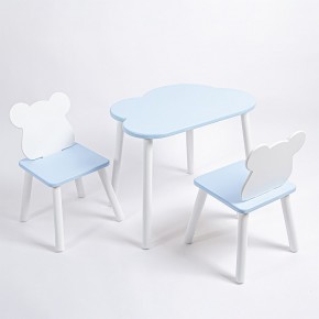 Комплект детский стол ОБЛАЧКО и два стула МИШКА ROLTI Baby (голубая столешница/голубое сиденье/белые ножки) в Надыме - nadym.ok-mebel.com | фото