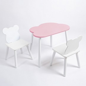 Комплект детский стол ОБЛАЧКО и два стула МИШКА ROLTI Baby (розовый столешница/белое сиденье/белые ножки) в Надыме - nadym.ok-mebel.com | фото