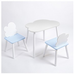 Комплект детский стол ОБЛАЧКО и два стула ОБЛАЧКО ROLTI Baby (белая столешница/голубое сиденье/белые ножки) в Надыме - nadym.ok-mebel.com | фото