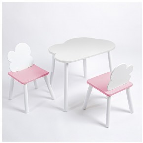 Комплект детский стол ОБЛАЧКО и два стула ОБЛАЧКО ROLTI Baby (белая столешница/розовый сиденье/белые ножки) в Надыме - nadym.ok-mebel.com | фото