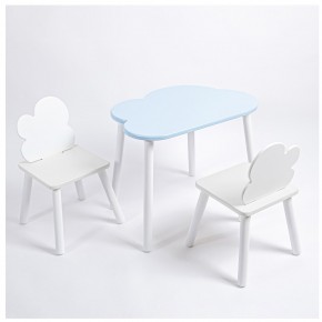 Комплект детский стол ОБЛАЧКО и два стула ОБЛАЧКО ROLTI Baby (голубая столешница/белое сиденье/белые ножки) в Надыме - nadym.ok-mebel.com | фото