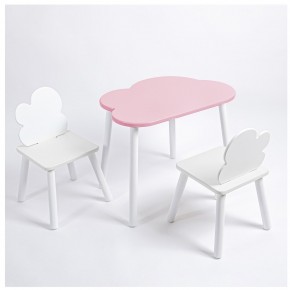 Комплект детский стол ОБЛАЧКО и два стула ОБЛАЧКО ROLTI Baby (розовая столешница/белое сиденье/белые ножки) в Надыме - nadym.ok-mebel.com | фото