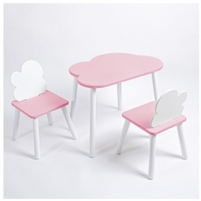 Комплект детский стол ОБЛАЧКО и два стула ОБЛАЧКО ROLTI Baby (розовая столешница/розовое сиденье/белые ножки) в Надыме - nadym.ok-mebel.com | фото