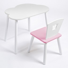 Комплект детский стол ОБЛАЧКО и стул КОРОНА ROLTI Baby (белая столешница/розовое сиденье/белые ножки) в Надыме - nadym.ok-mebel.com | фото