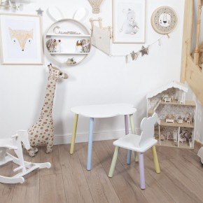 Комплект детский стол ОБЛАЧКО и стул МИШКА ROLTI Baby (белая столешница/белое сиденье/цветные ножки) в Надыме - nadym.ok-mebel.com | фото 1