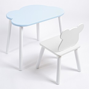 Комплект детский стол ОБЛАЧКО и стул МИШКА ROLTI Baby (голубая столешница/белое сиденье/белые ножки) в Надыме - nadym.ok-mebel.com | фото