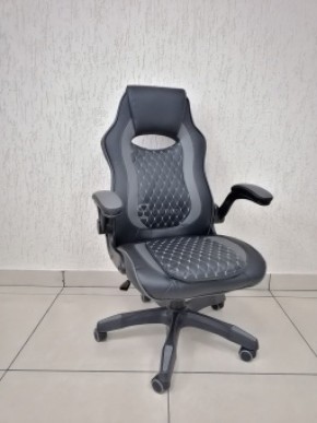 Кресло геймерское Barneo K-37 (черная кожа серые вставки) в Надыме - nadym.ok-mebel.com | фото