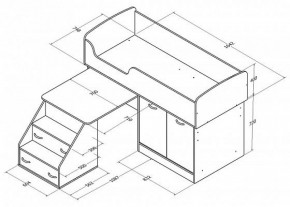 Кровать-чердак "Дюймовочка-2" Дуб молочный/орех в Надыме - nadym.ok-mebel.com | фото 3