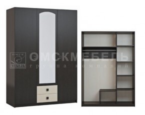 Шкаф 3-х дверный с 2 ящиками с зеркалом Шк51 МС Люсси (венге/дуб девон) в Надыме - nadym.ok-mebel.com | фото