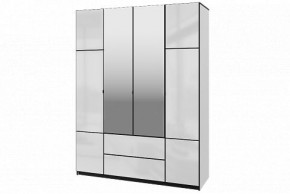Шкаф 4-х дверный Палермо 02 с ящиками и зеркалом Белый гладкий шелк/Черный гладкий шелк в Надыме - nadym.ok-mebel.com | фото
