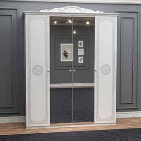 Шкаф 4-х дверный с зеркалами (12.244) Грация (белый/серебро) в Надыме - nadym.ok-mebel.com | фото