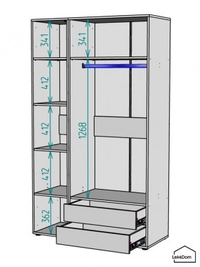 Шкаф Linnea MHR-3-2 2050х1200х510 (Белый-М 11.1.2) в Надыме - nadym.ok-mebel.com | фото 3